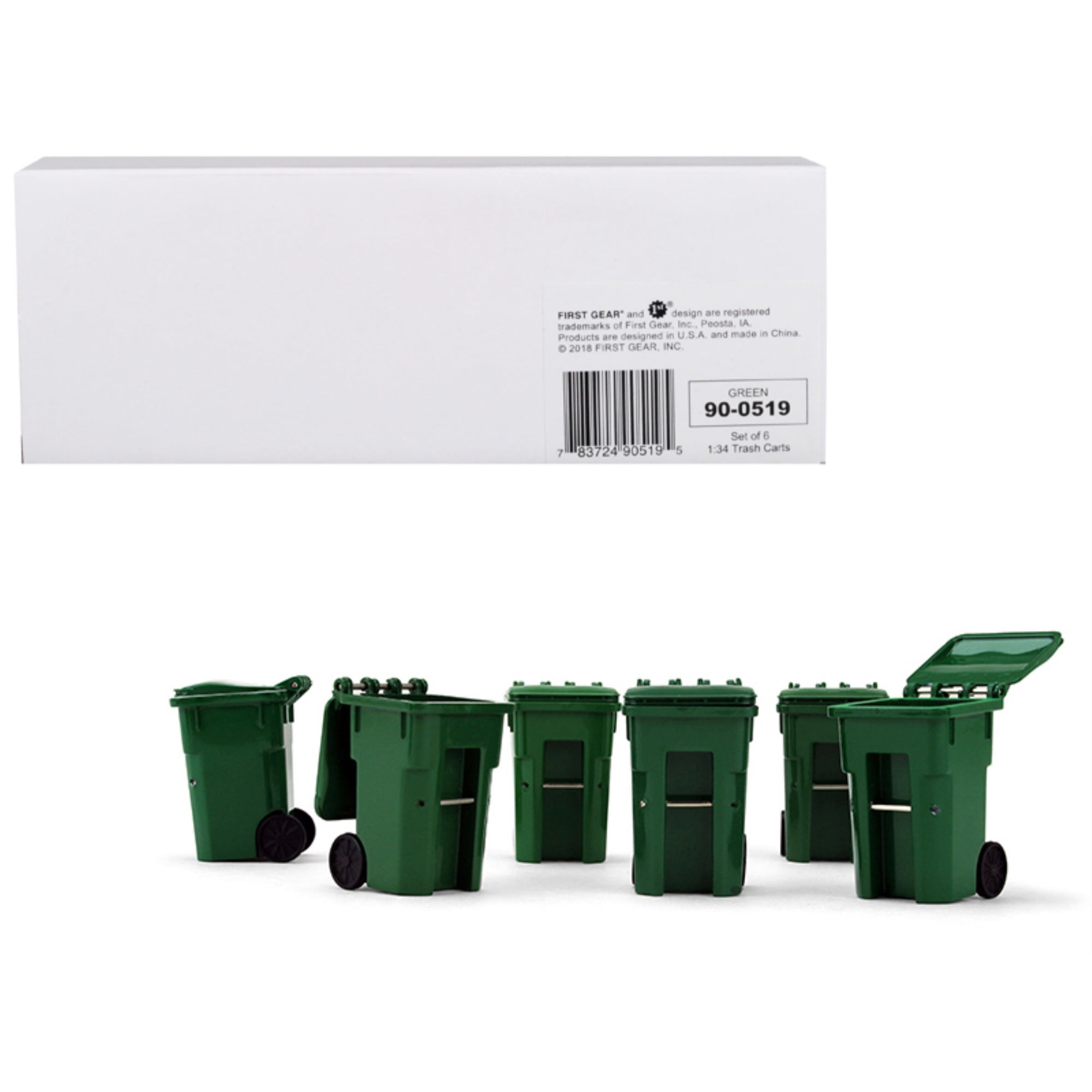 Set of 6 Green Garbage Trash Bin Containers Replica 1/34 Models by First  Gear - Walmart.com