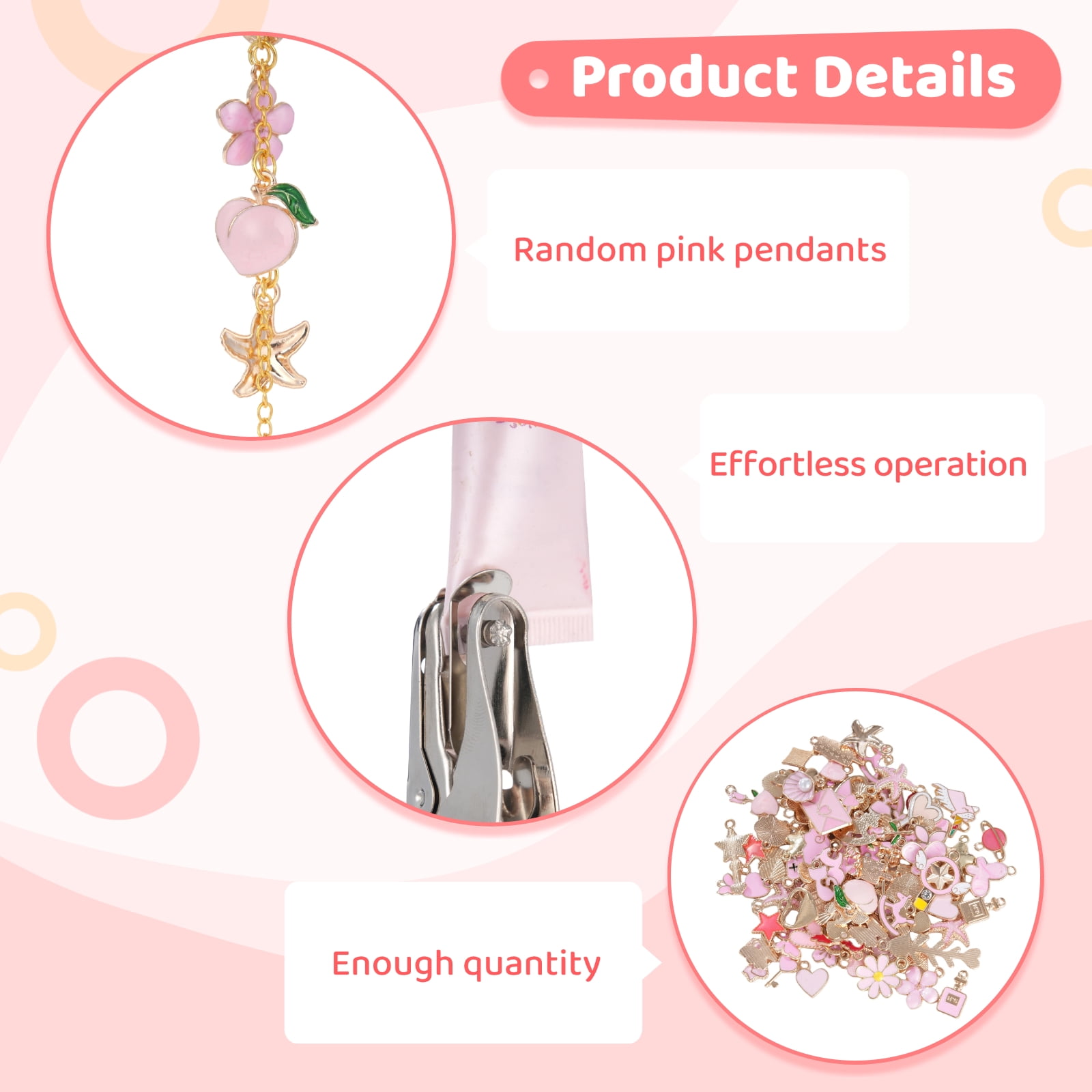 325 Pcs Pink Keychain Making Kit with Random Pendants, Pliers, Jump Rings, 8.2 ft Chains, Hole Punch, DIY Charms Lip Gloss Keychain Supplies for Jewelry Making, DIY Crafts