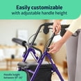 thumbnail image 3 of Andador con ruedas Medline de aluminio con asiento, morado, capacidad de peso de 113 kg, ligero, ruedas de 15 cm, plegable, asas ajustables, andador con ruedas para personas mayores, 3 of 5