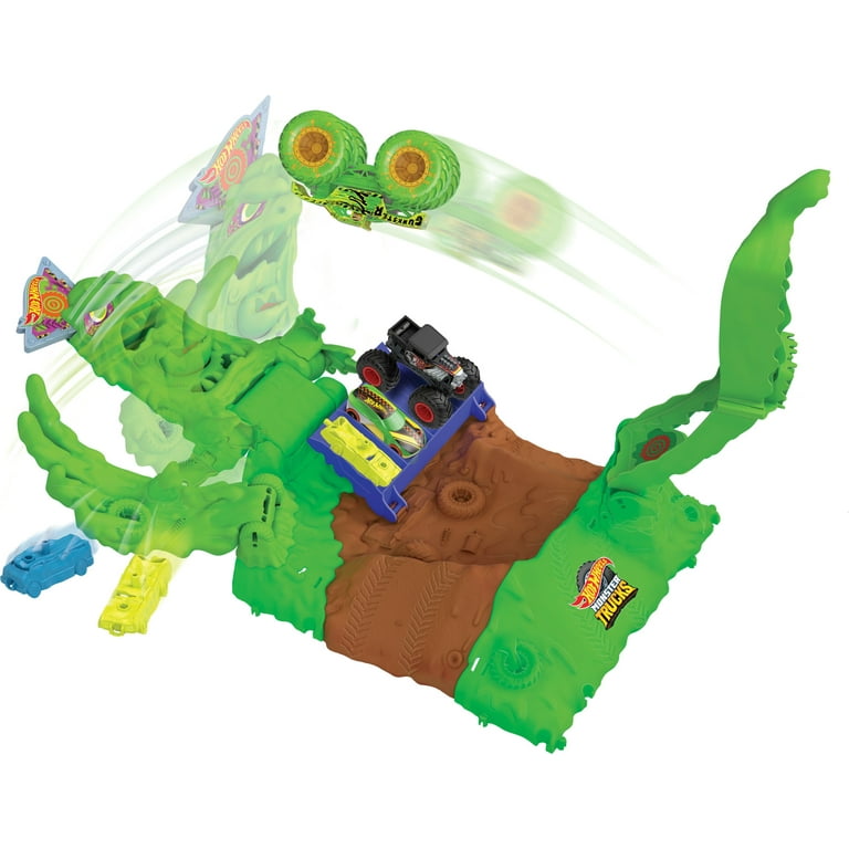 Hot Wheels Monster Trucks Arena Smashers Glow-In-The-Dark Gunkster Playset  & 1 Glow-In-The-Dark Toy Truck 