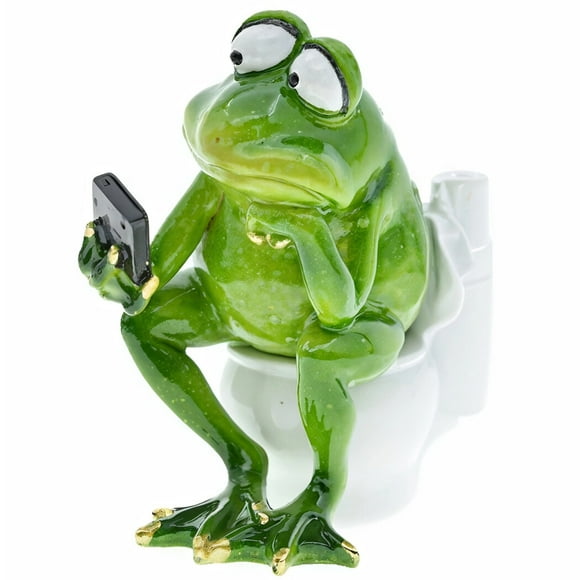 Frog Sitting on Toilet Figurine, Whimsical Resin Frog Toilet Sculpture, Funny Bathroom Decor for Boys, Men's Restroom Art, Pen Holder Organizer