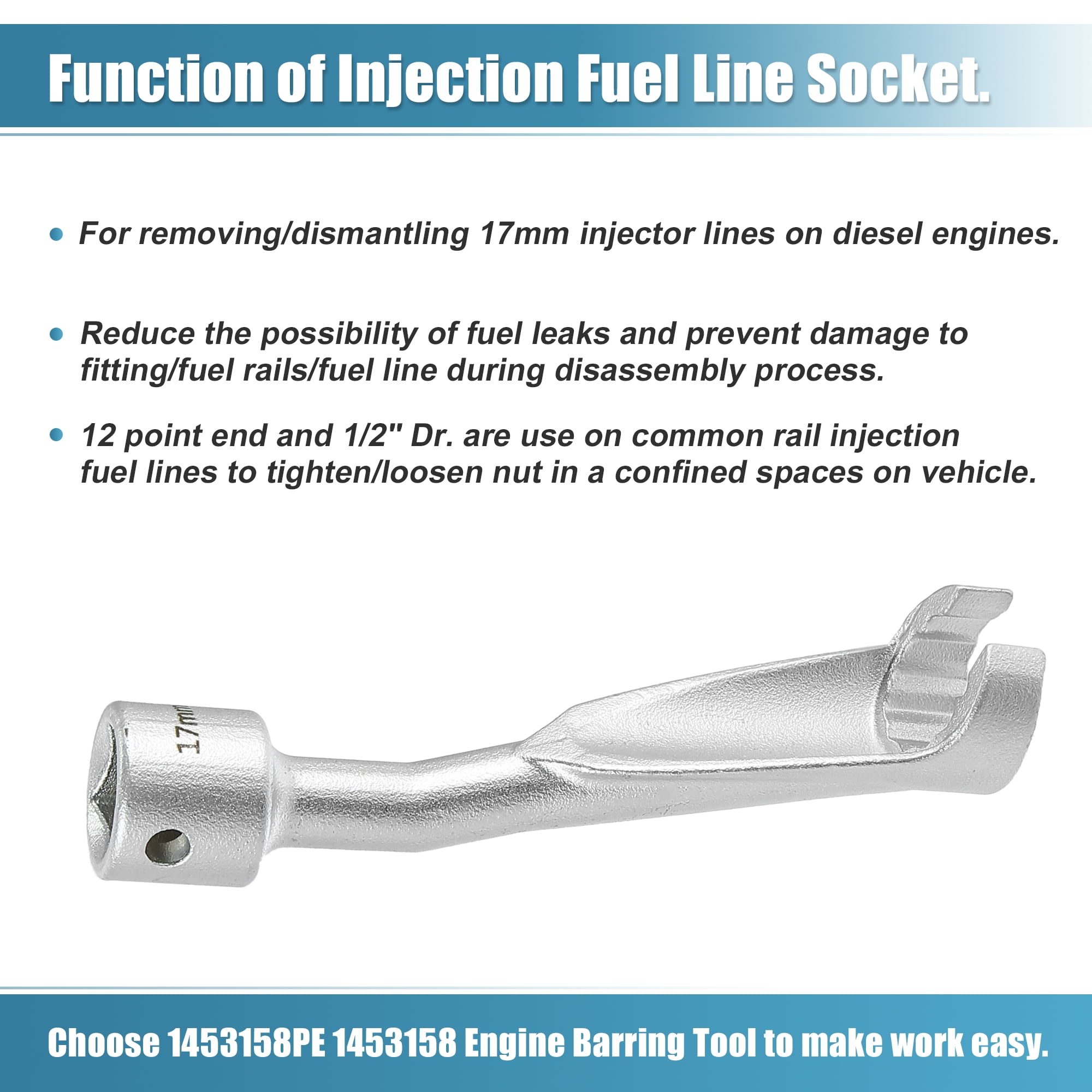Unique Bargains 17mm 12 Point Common Rail Injection Fuel Line Socket Nut Wrench