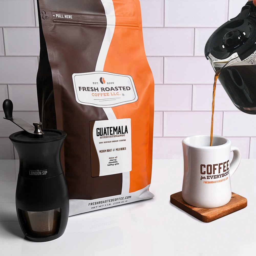 Fresh Roasted Coffee, Guatemalan Huehuetenango Coffee, Medium Roast, Whole Bean, 80 oz 5 lbs