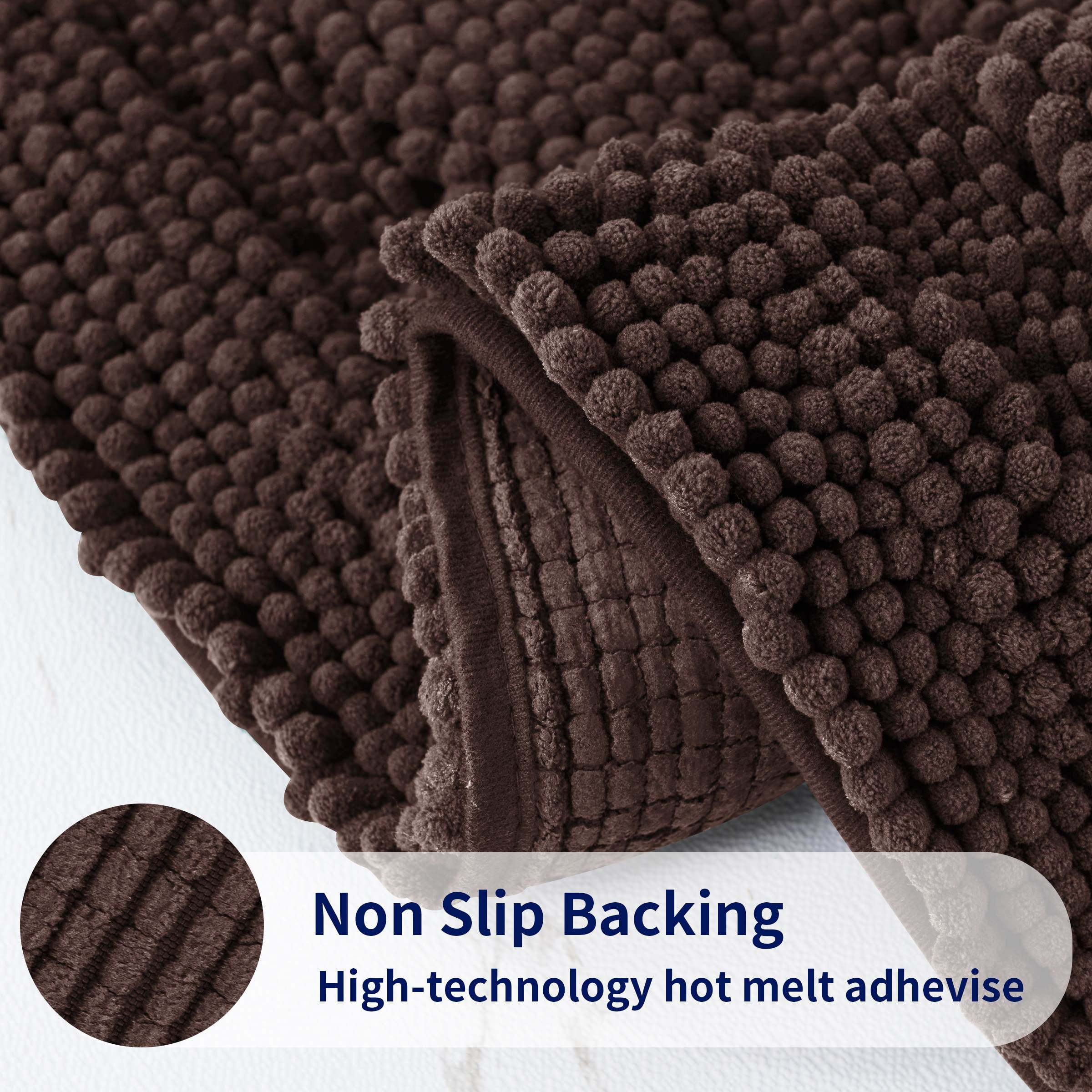 Subrtex Bathroom Rugs Non-Slip Chenille Soft Striped Plush Bath Mat (Chocolate, 20"x32")