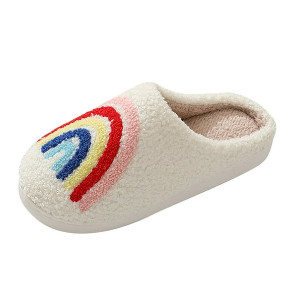 TJAZFJPA Ladies Slippers Comfortable Home Cute Cartoon Rainbow Winter Cotton Slippers for Men and Women Couples Thick Sole Warm Cotton Slippers Slippers for Women Black Leather