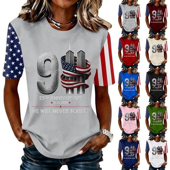 911 Never Forget Shirt 9/11 25th Anniversary Tshirt, We Will Never Forget Short Sleeve Tee, Perfect Memorial Day Gift