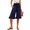 Navy, variant on iHPH7 Women's Cotton Linen High Waisted Capris Smocked Waist Pedal Pushers with Pockets Wide Leg Ruffle Hem Cropped Pants Summer Casual Beach Lounge Trousers Dark Green L