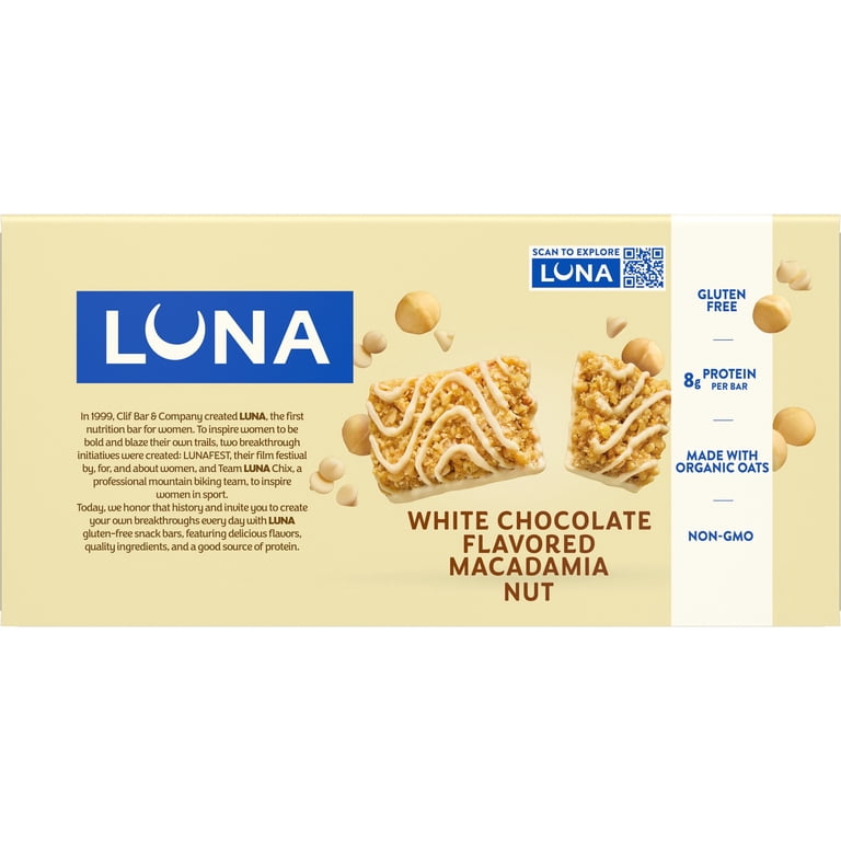 LUNA Bar - White Chocolate Macadamia, Gluten & GMO Free, Organic