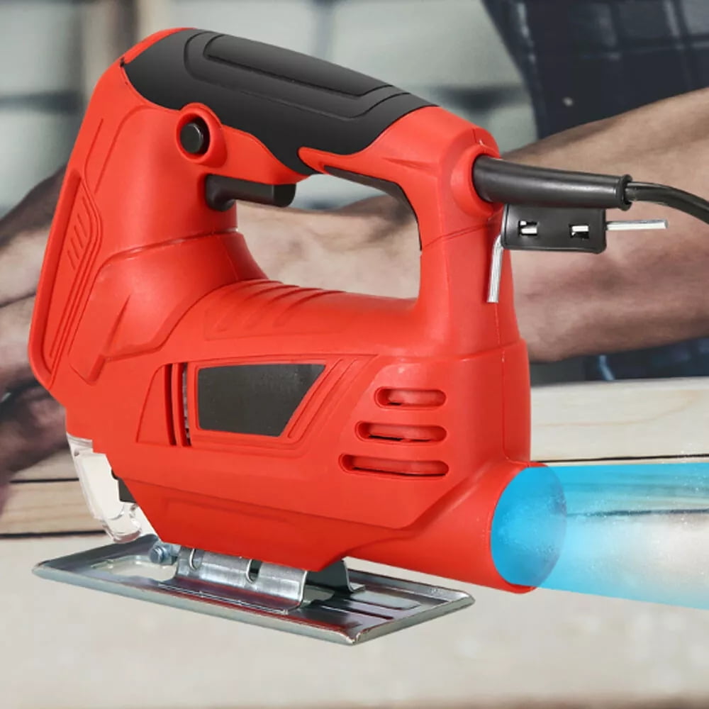 Runbaixing 710W Handheld Electric Jig Saw, 110V Cutting Flower Woodworking Machine with 10 Saw Blade and 6th Gear, Red