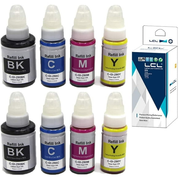 LCL Compatible for Canon GI290 GI-290 (8-Pack 2Black 2Cyan 2Magenta 2Yellow) Ink Bottle for Canon PIXMA G1200 G2200