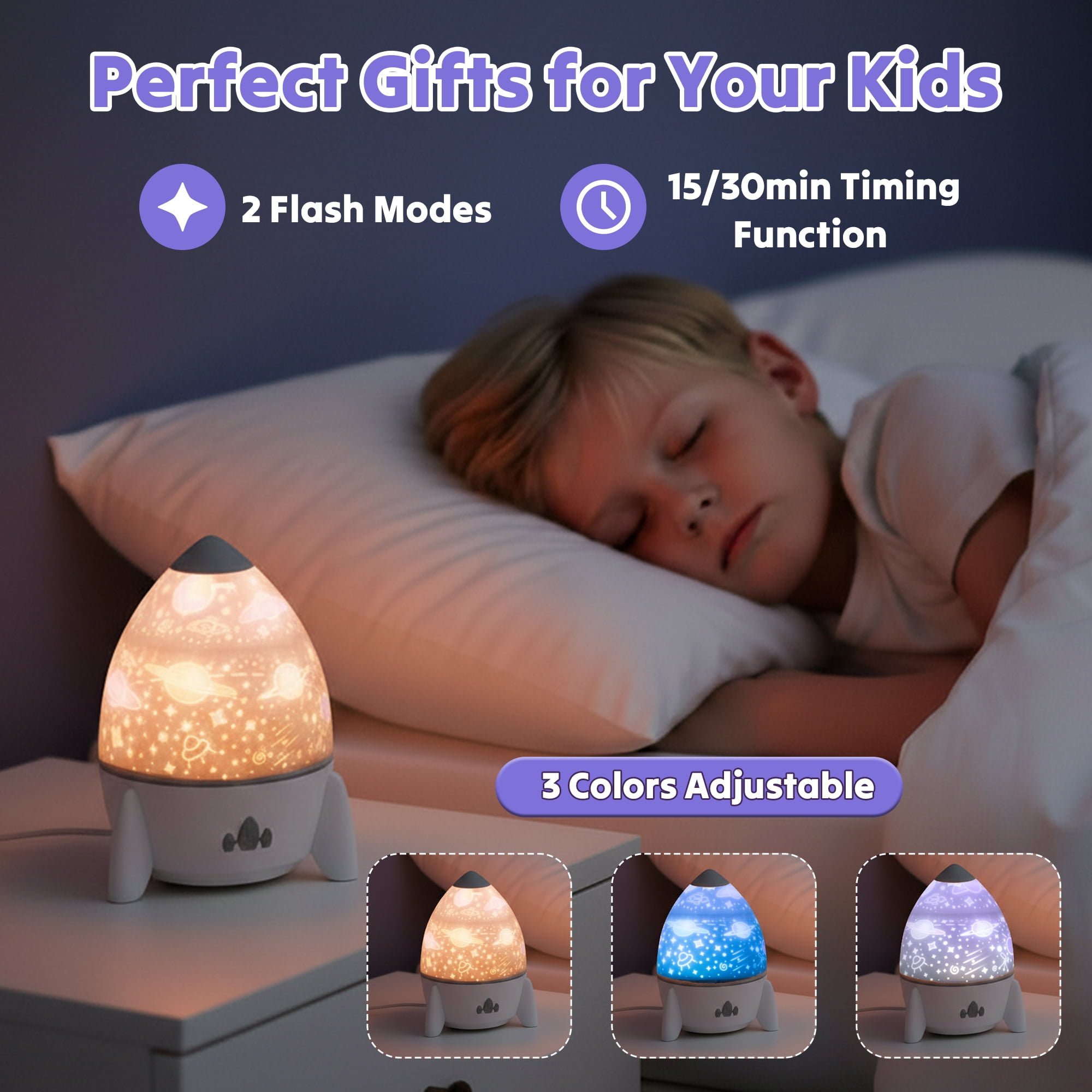 DAYBETTER Rocket Star Projector for Kids, 360 Rotating Galaxy Projector for Home Decor, Bluetooth Night Light with Timer & Remote Birthday Gifts for 3-12 Year Old Boys