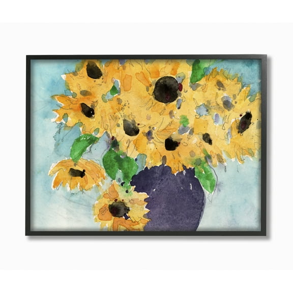 Stupell Industries Sunflowers Yellow Green Watercolor Painting Black Framed Art Print Wall Art, 24x30, by  Samuel Dixon
