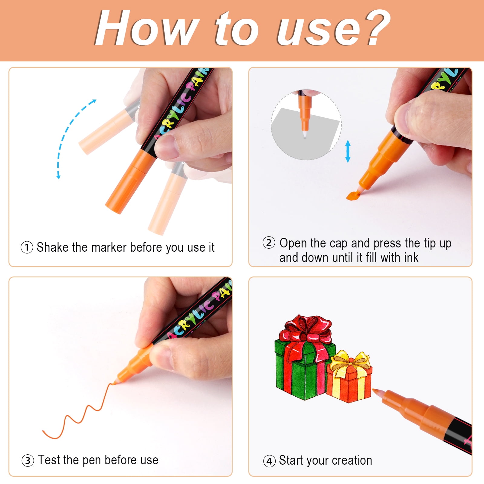 Pintar Premium Acrylic Paint Pens - (24-Pack) Fine Tip Pens for Rock Painting, C