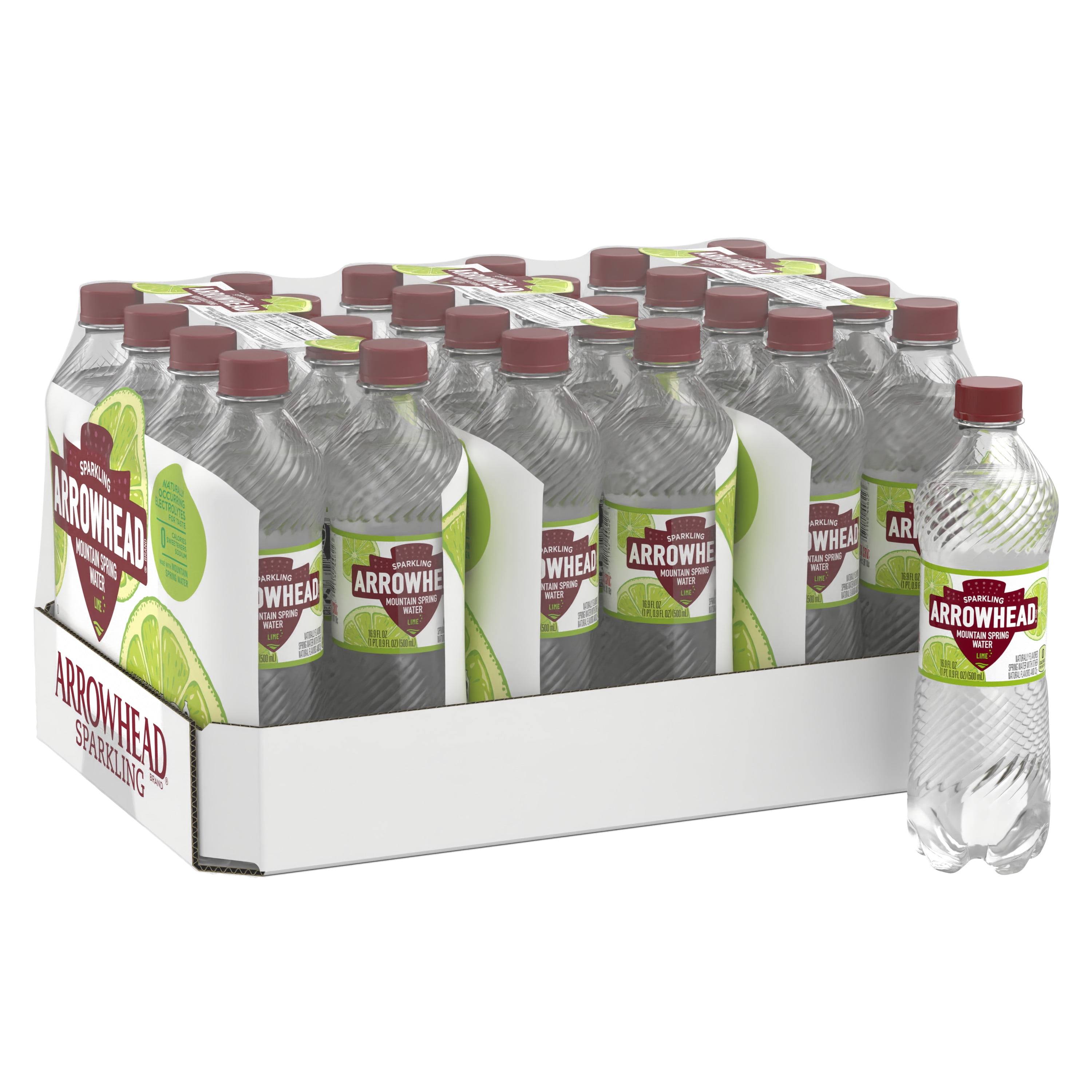 Arrowhead Sparkling Water, Zesty Lime, 16.9 oz. Bottles (24 Count