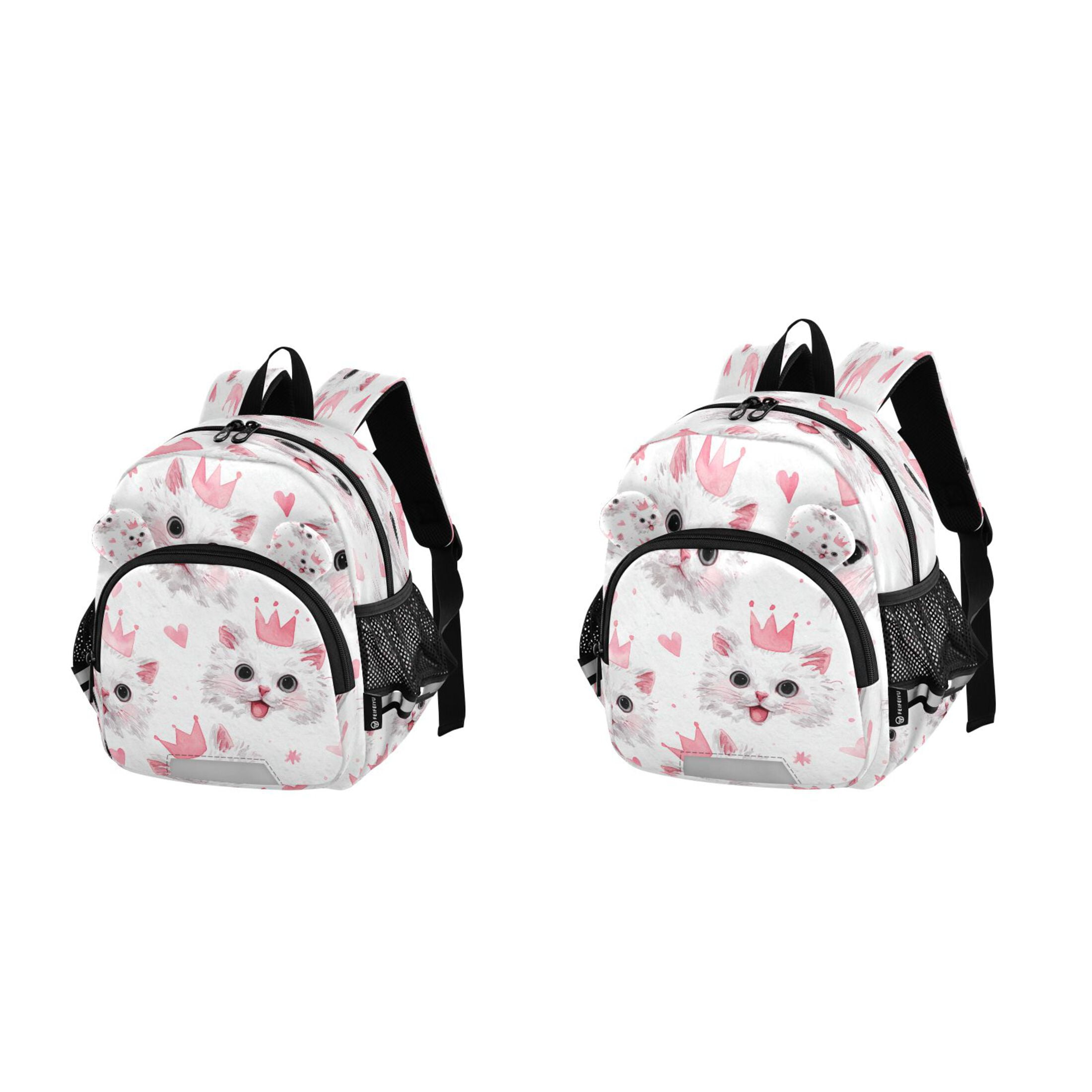 RMDQTR Adorable Ear-Print Backpack with Reflective Strip and Anti-Lost Leash Adjustable Shoulder Straps Mini Travel Backpack Cute Crown Cats