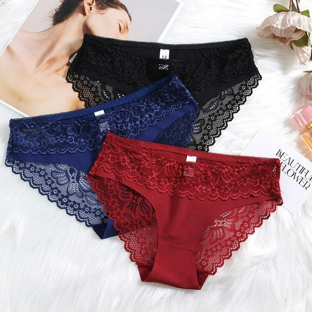 TrowBridge bragas de encaje para mujer ropa interior de flores dulces saten de seda calzoncillos acogedores lenceria Sexy ahuecada calzoncillos de malla encantadores Bodega Aurrera en linea