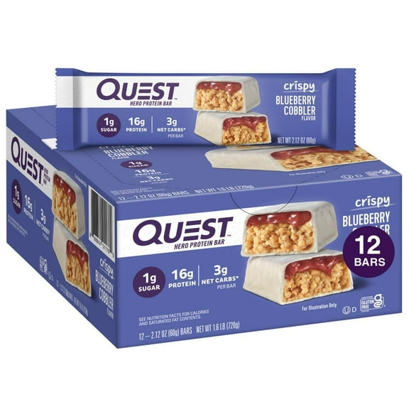 Quest Blueberry Cobbler Crispy Protein Bar, Low Carb, High Protein, 12 Count