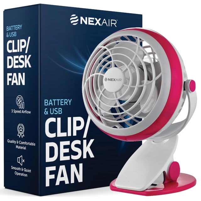 Ventilador NEXAIR NEXAIR de 4 clips o de escritorio, alimentado por USB o pilas de 10 cm