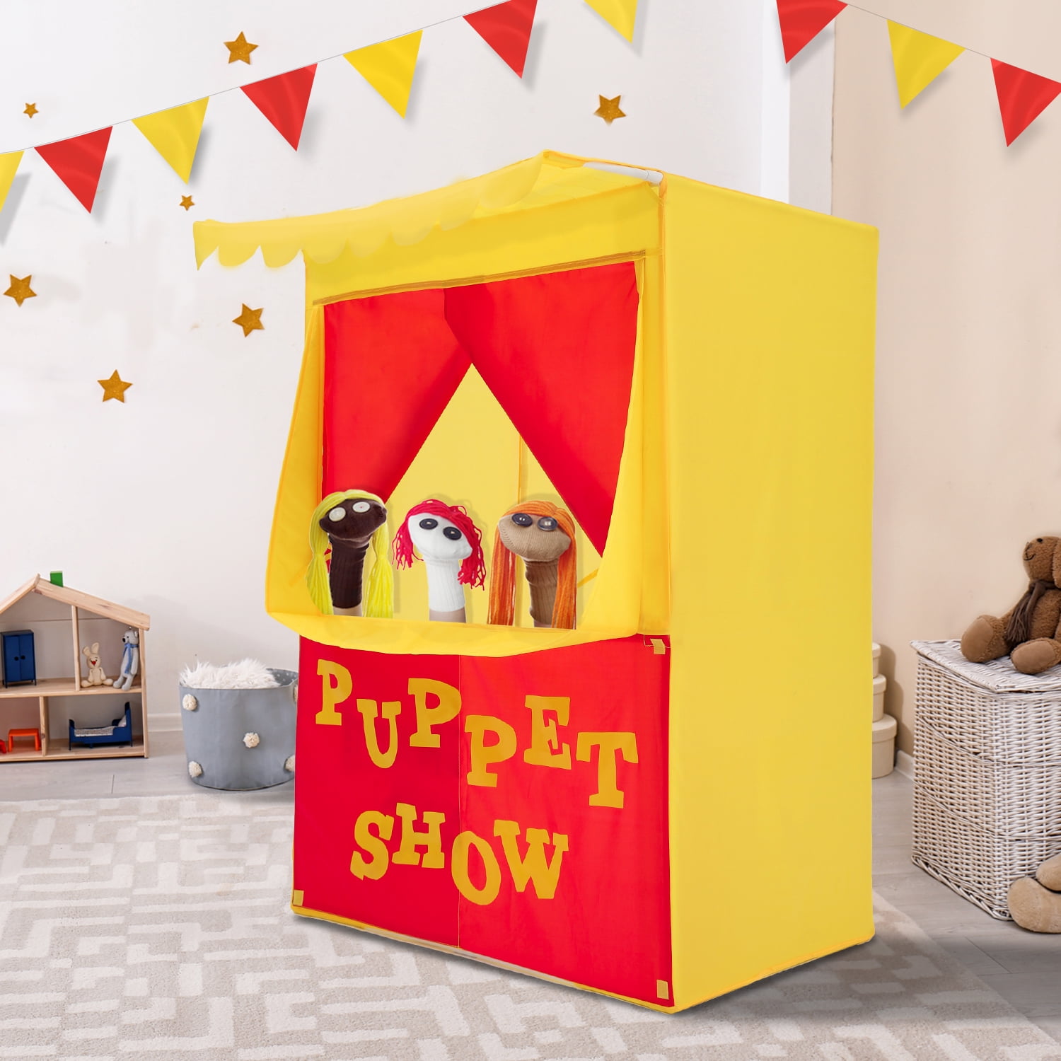 Melissa Doug Hand Puppet Theater Show Stage Kids Pretend Play Puppets Kids Toy 