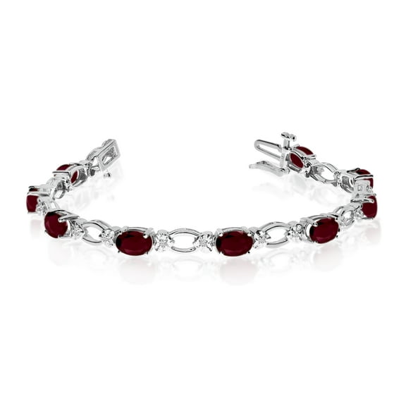 14k White Gold Natural Garnet And Diamond Tennis Bracelet
