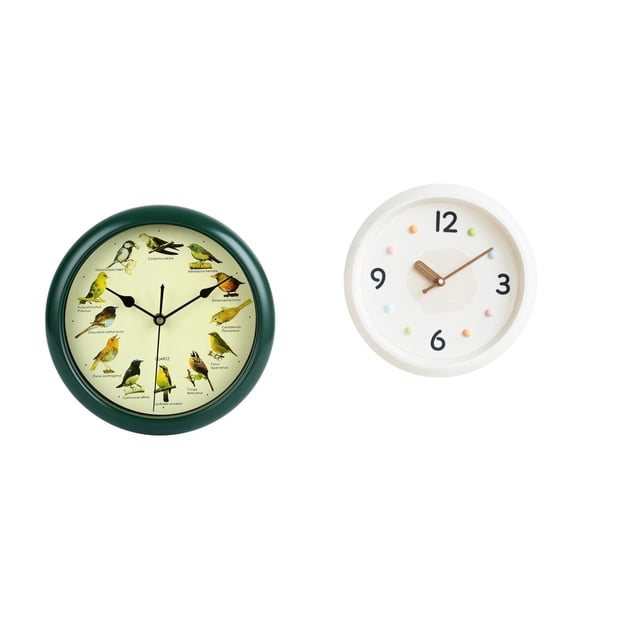 Reloj de pared decorativo con sonido musical de pájaro cantor, marco de PP, cubierta de vidrio, manecillas de madera, adecuado para entusiastas del ai