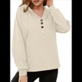 thumbnail image 3 of Sudadera con Capucha para Mujer, Cuello Abotonado, Cordón Ajustable, Sudadera Informal de Larga, Camisetas. Albaricoque XL, 3 of 10