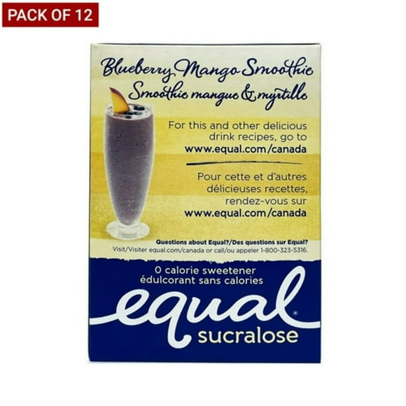 Equal Calorie Sweetener, Yellow Packets, Zero Calorie Sugar Alternative - 100 Count Per Pack - Pack of 12