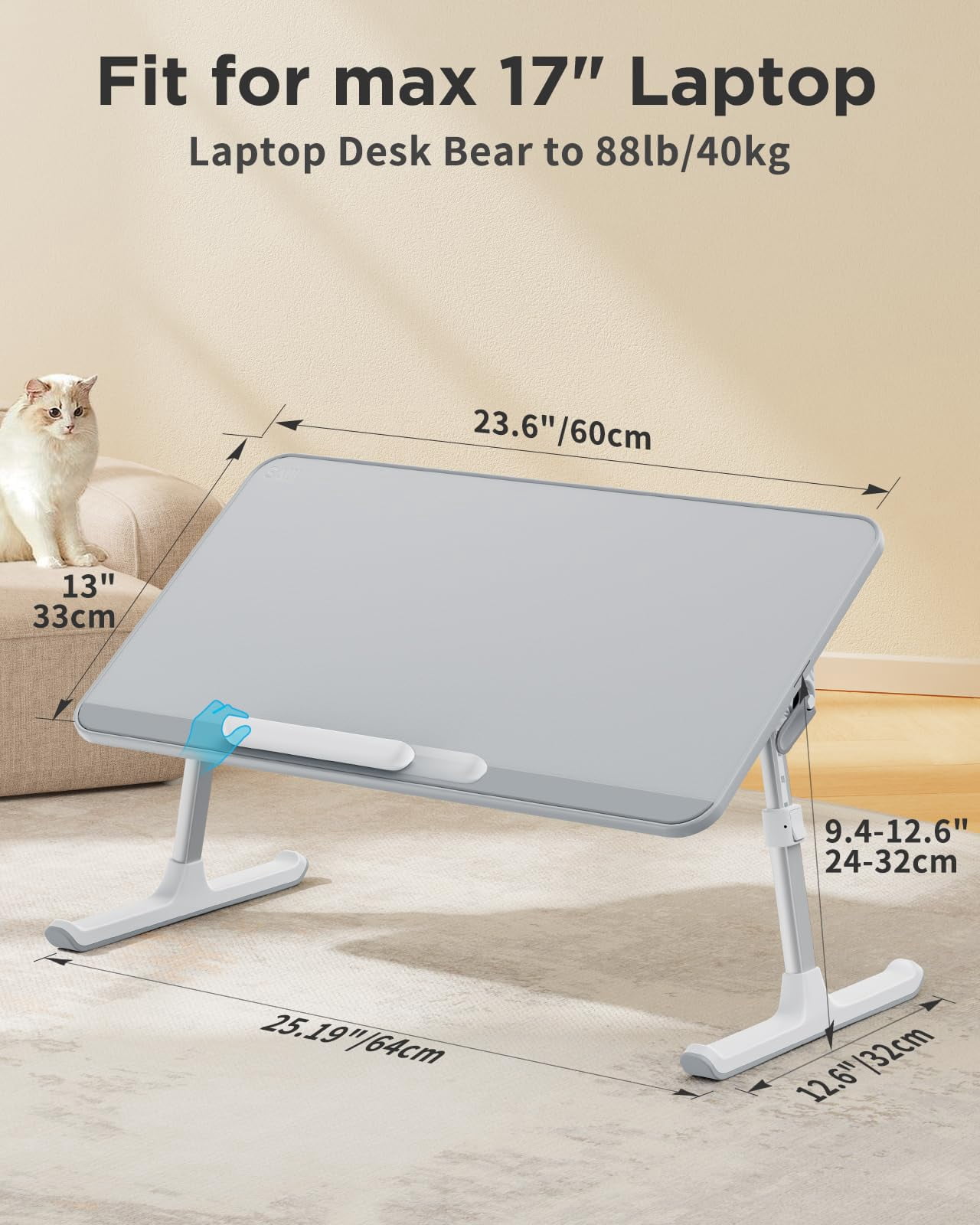 Leather Laptop Bed Tray Table  Adjustable Stand With Removable Stopper Portable Lap Desks Foldable Notebook Breakfast Reading Desk For Sofa Couch Floor(large Gray)