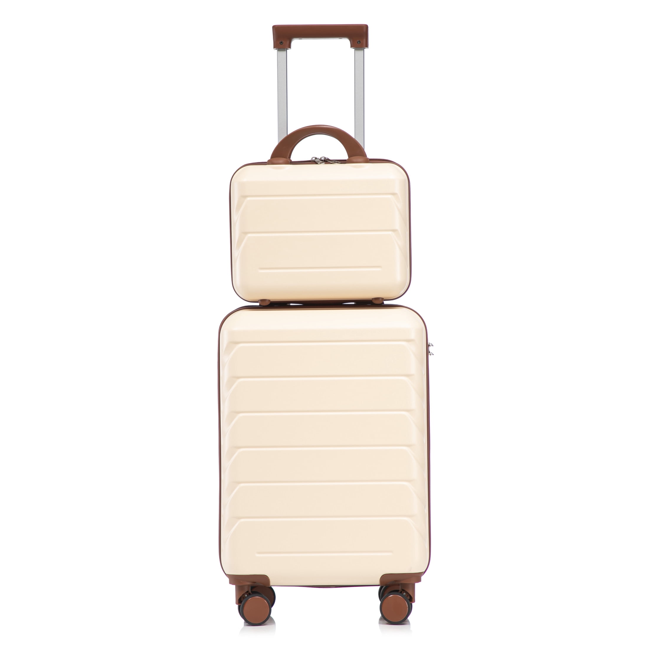 Noble House Lorven 2-Piece ABS Spinner Luggage Set, 20" Carry-On Suitcase and Cosmetic Case, Combination Lock, Beige