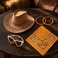 thumbnail image 4 of 4Pcs Western Cowboy Hat & Paisley Bandana Accessory Set Lightweight Farmer Style Hat for Men Women Carnival Halloween Cosplay Fancy Dress Party Brown One Size, 4 of 5