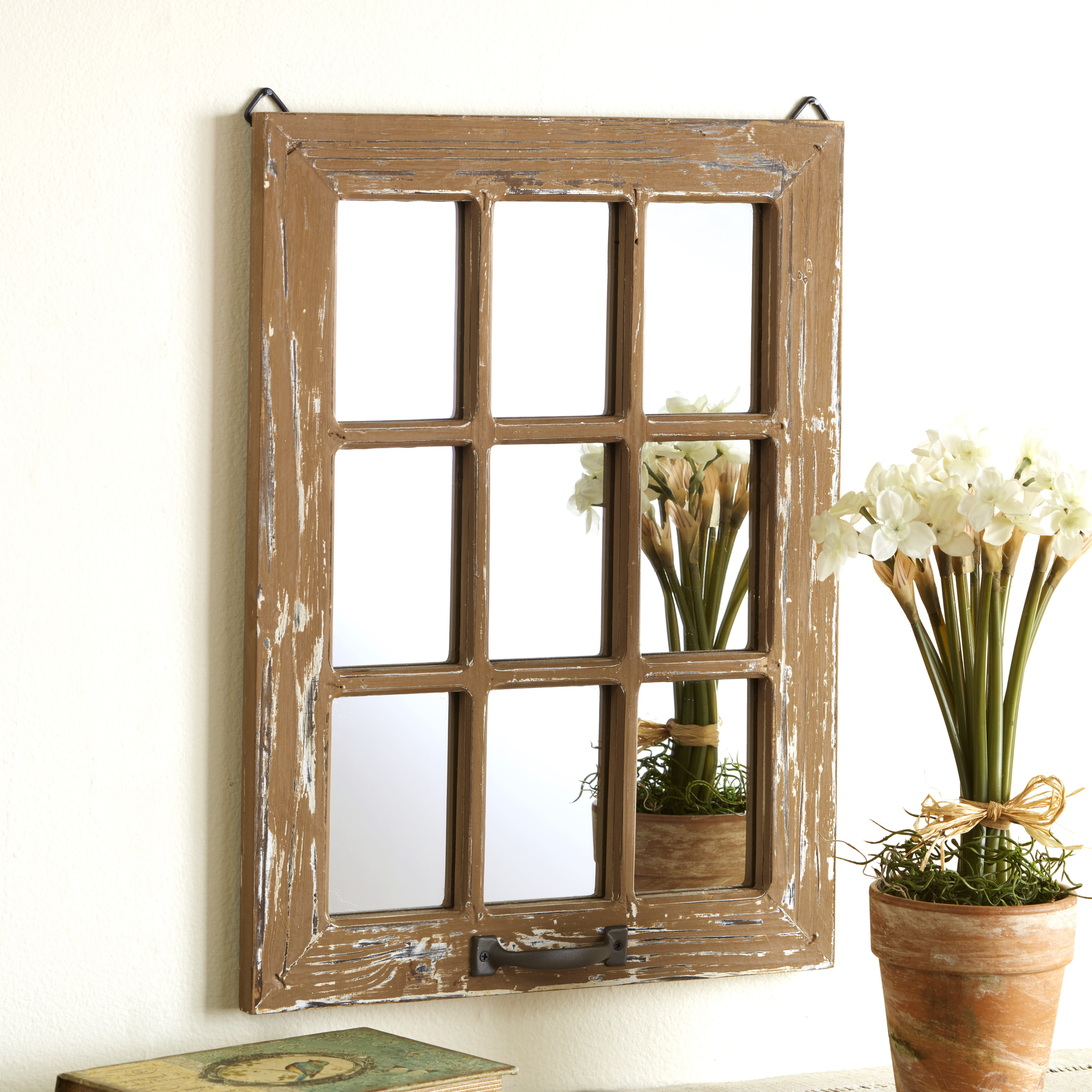 Distressed Wood Windowpane Rustic Mirror - Home Decoration ...