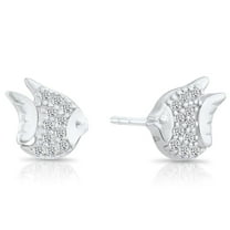 Tilo Jewelry 925 Sterling Silver Angelfish CZ Stud Post Earrings with Secure Push-Backs | Everyday Dainty Small Earrings for Women & Unisex