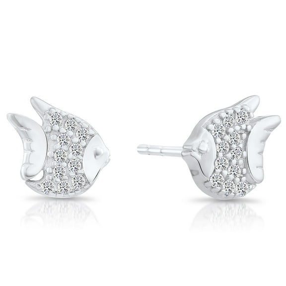 Tilo Jewelry 925 Sterling Silver Angelfish CZ Stud Post Earrings with Secure Push-Backs | Everyday Dainty Small Earrings for Women & Unisex