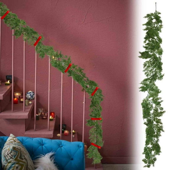 Christmas Garland Pine Cypress Artificial Greenery Garland,Artificail Pine Christmas Garland for Holiday Season Mantel Fireplace Table Runner Centerpiece Décor
