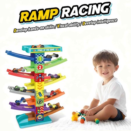 Car Ramp Toy for Kids Race Car Track with 8 Wheel Track for Toddlers Ages 1-3 Birthday Gifts