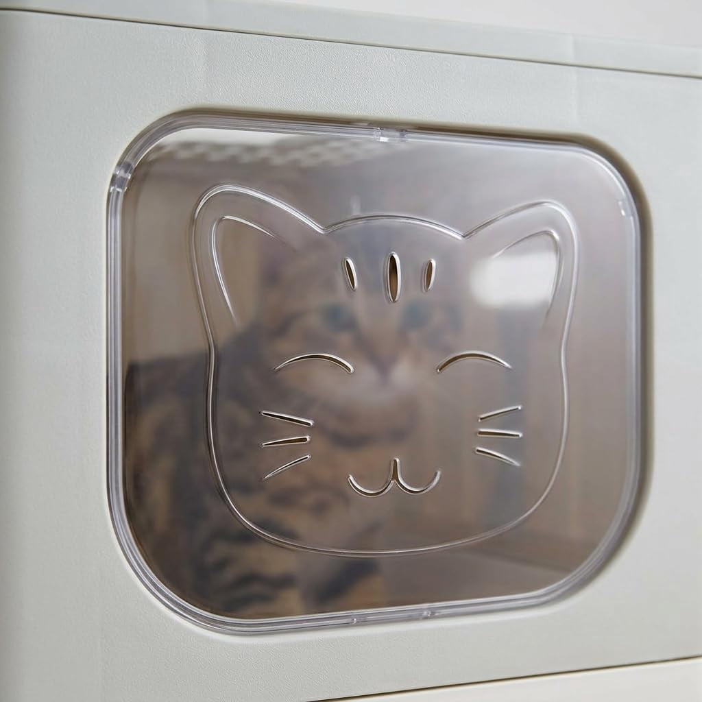 Enclosed Cat Litter Box with Lid, High-Sided Kitty Litter Pan with Drawer and Scoop, Grey