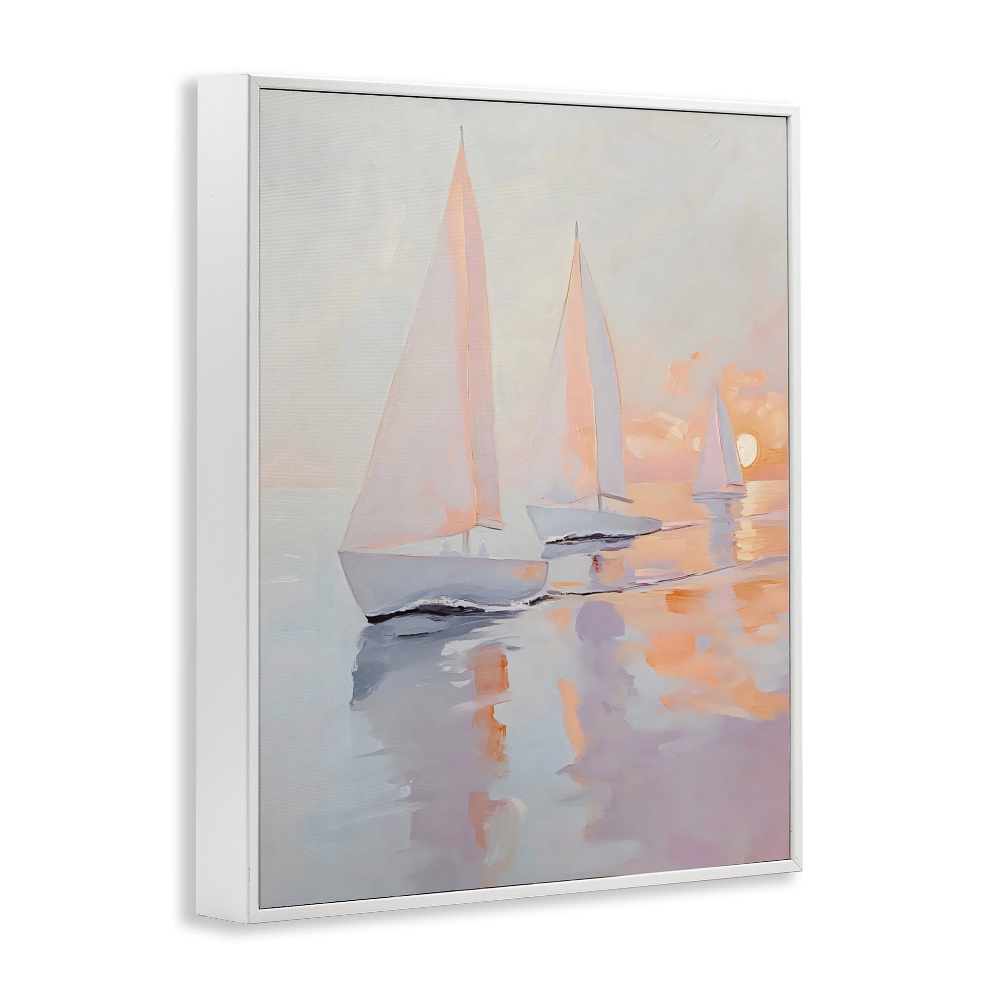 Stupell Industries Peach Sunset Sailboats on Sea White Framed Giclee Art, design by Creative Studio