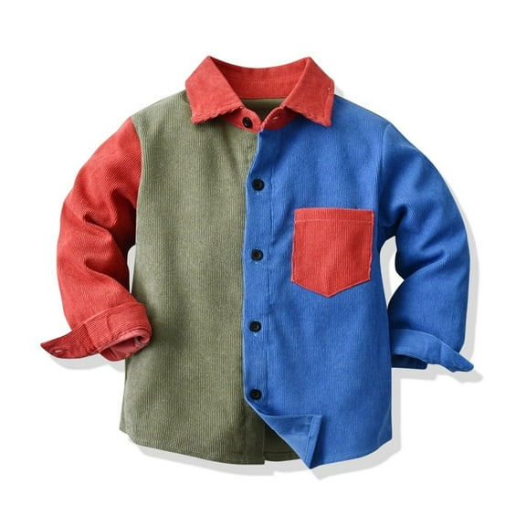 XBASW Baby Toddler Boyscorduroy Shirt Jacket Long Sleeve Blouses Tops Color Blocking Fall Winter Dress Shirt for 1-5