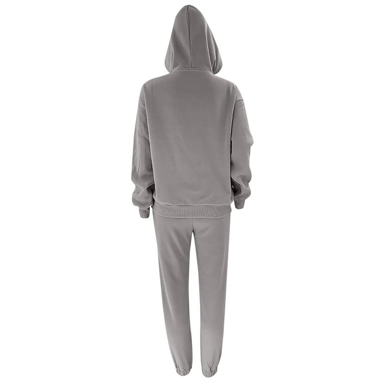 2 Piece Cotton Sweatsuits for Women with Hood Pocket Workout Sports Outfits  Fleece Hoodie and Jogger Pant Sets (Small, Gray) 