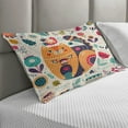 thumbnail image 2 of Paisley Quilted Pillowcover, Little Smiling Cheek Animal Cat Various Oriental Leaf Flower Art, Standard King Size Accent Pillow Cover for Bedroom, 36" x 20", Multicolor, by Ambesonne, 2 of 2