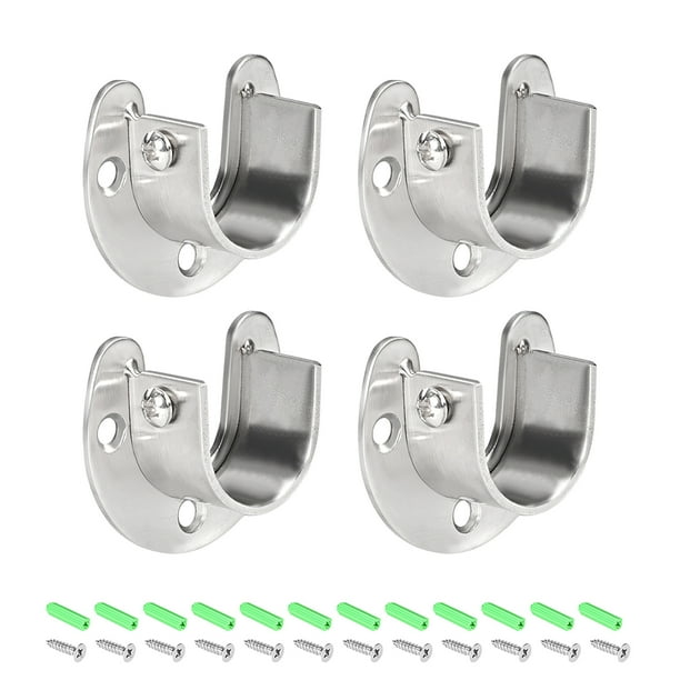 Soportes de varilla de armario Uxcell de 1.26'' de diámetro con tornillos, tono plateado de acero inoxidable, paquete de 4