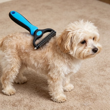 Dog and Cat Grooming Brush Double Sided Undercoat Rake for Shedding and Dematting Pain Free Pet Comb Removes Loose Fur Knots Tangles for Long Hair Short Hair Thick Coats