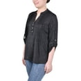thumbnail image 2 of Petite 3/4 Sleeve Roll Tab Y Neck Top, 2 of 3