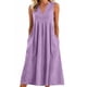 thumbnail image 3 of TaTaai Women's V-Neck Maxi Dress Sleeveless Linen Feel Solid Color Casual Pocket Detail Crinkle Texture Loose Fit Summer Gift, 3 of 5