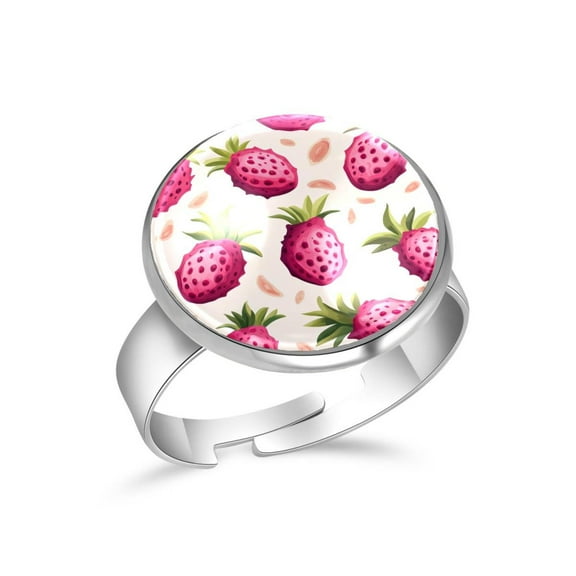PhooArto Pink Dragon Fruit Pattern Stainless Steel Rings for Women, Open Adjustable Ring Promise Ring Jewelry Gifts