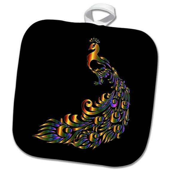 3dRose, Image of Multicolor Copper Peacock On Black, 8x8 Potholder