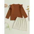 thumbnail image 4 of Suealasg Little Girls Corduroy Skirt Set 1T 2T 3T 4T 5T Kids Girls 3D Bow Long Sleeve Ruffled Ribbed Tops Corduroy Skirt 2 Piece Child Girls Spring Fall Clothes, 4 of 8