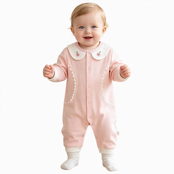 CAICJ98 Infant Baby Girl Long Sleeve Romper Cotton Cute Style Newborn Toddler Jumpsuit Outfit 0-18 Months (Orange,9-12 Months)