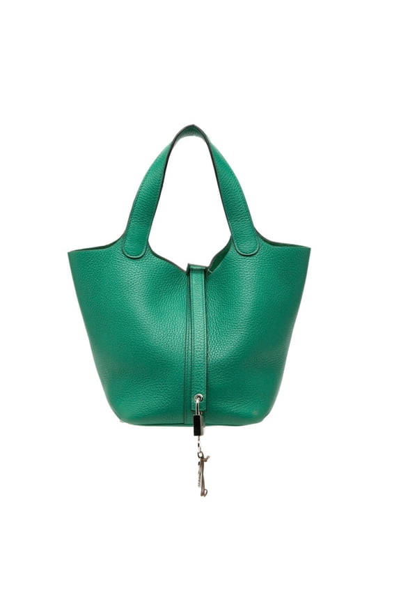 Pre-Owned Hermes Picotin Lock PM handbag, Vert Vertigo green, silver hardware, Taurillon...