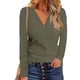 thumbnail image 4 of Blusa acanalada con cuello en V para mujer, manga larga, con botones frontales, informal, ajustada, para fiesta de trabajo al aire libre, 4 of 7